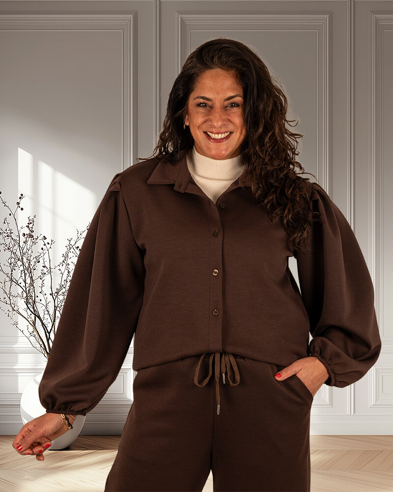 Donkerbruine jogging blouse van El-Vita