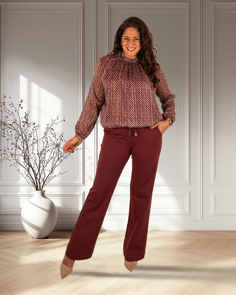 Bordeaux ruit print ballontop van El-Vita