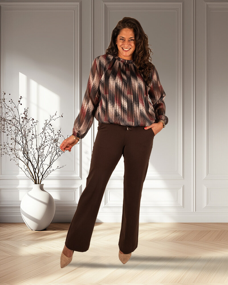 Zwart/beige/bordeaux print ballontop van El-Vita