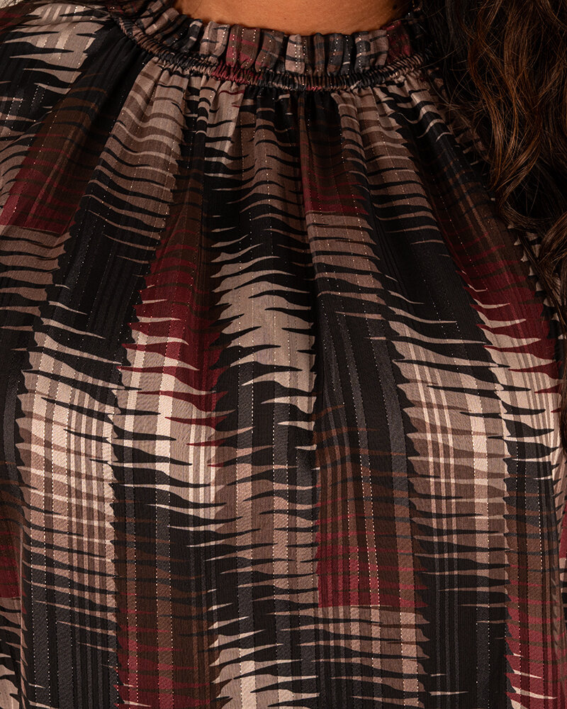 Zwart/beige/bordeaux print ballontop van El-Vita