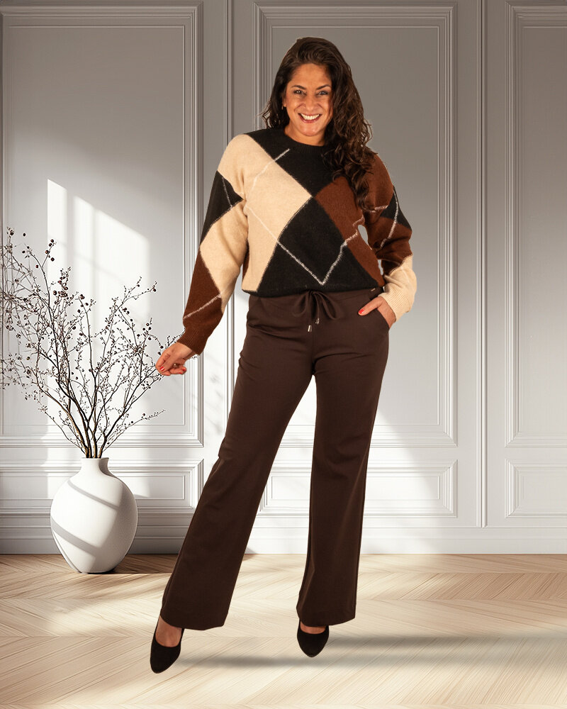 Zwart/bruin/beige geruite trui van Kilky