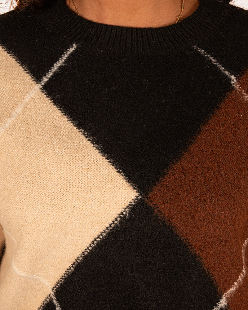 Zwart/bruin/beige geruite trui van Kilky