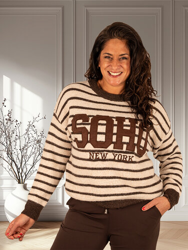 Beige/bruin gestreepte trui "Soho"