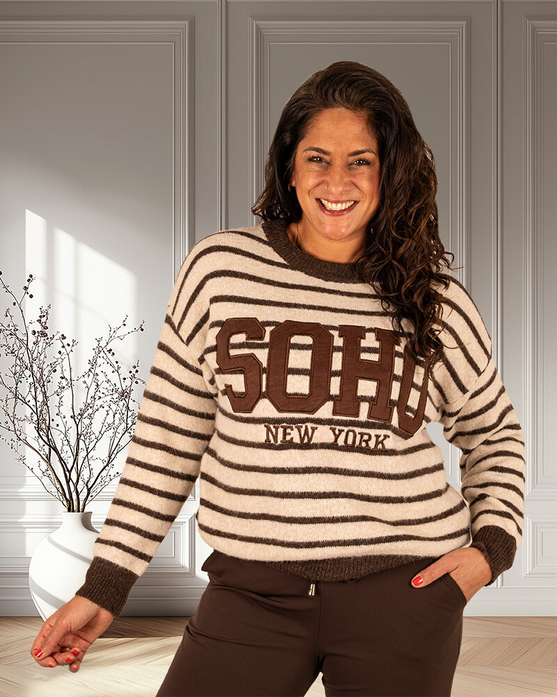 Beige/bruin gestreepte trui "Soho" van I&B