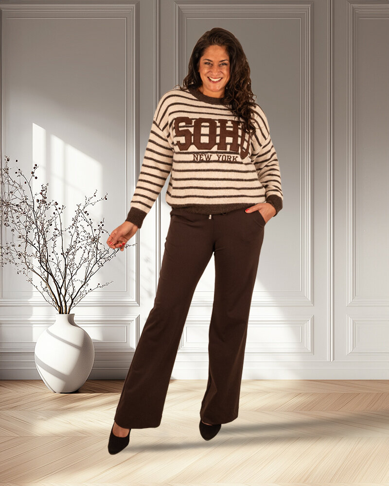 Beige/bruin gestreepte trui "Soho" van I&B