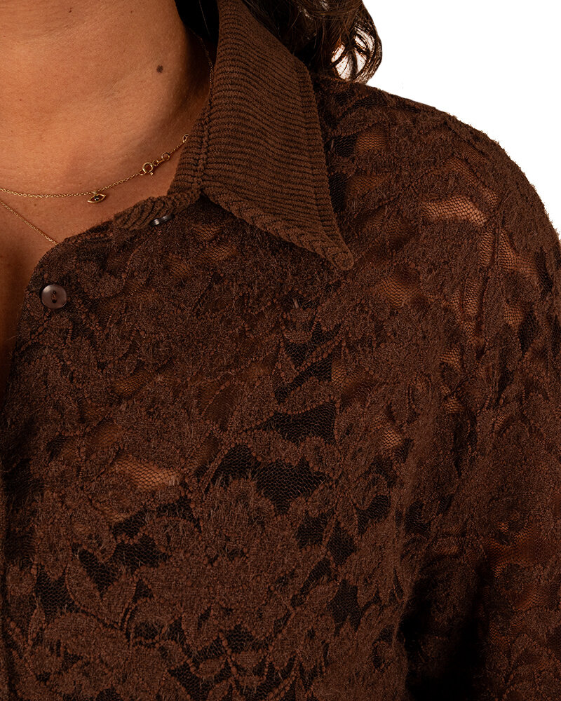 Bruine kanten blouse rib van Kilky