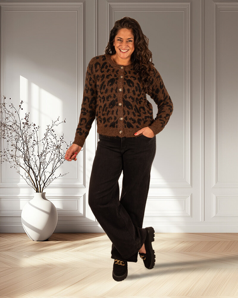 Bruin/zwart panterprint vest van Kilky