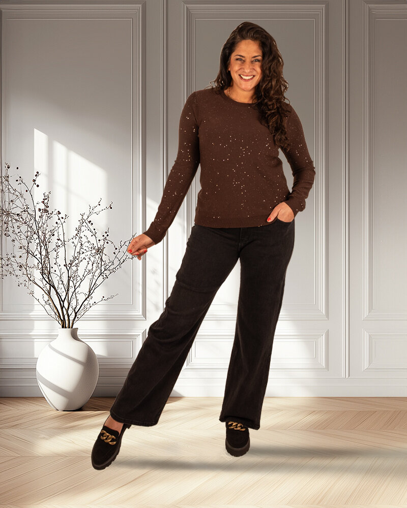 Donkerbruin shirt glitter van Aviva