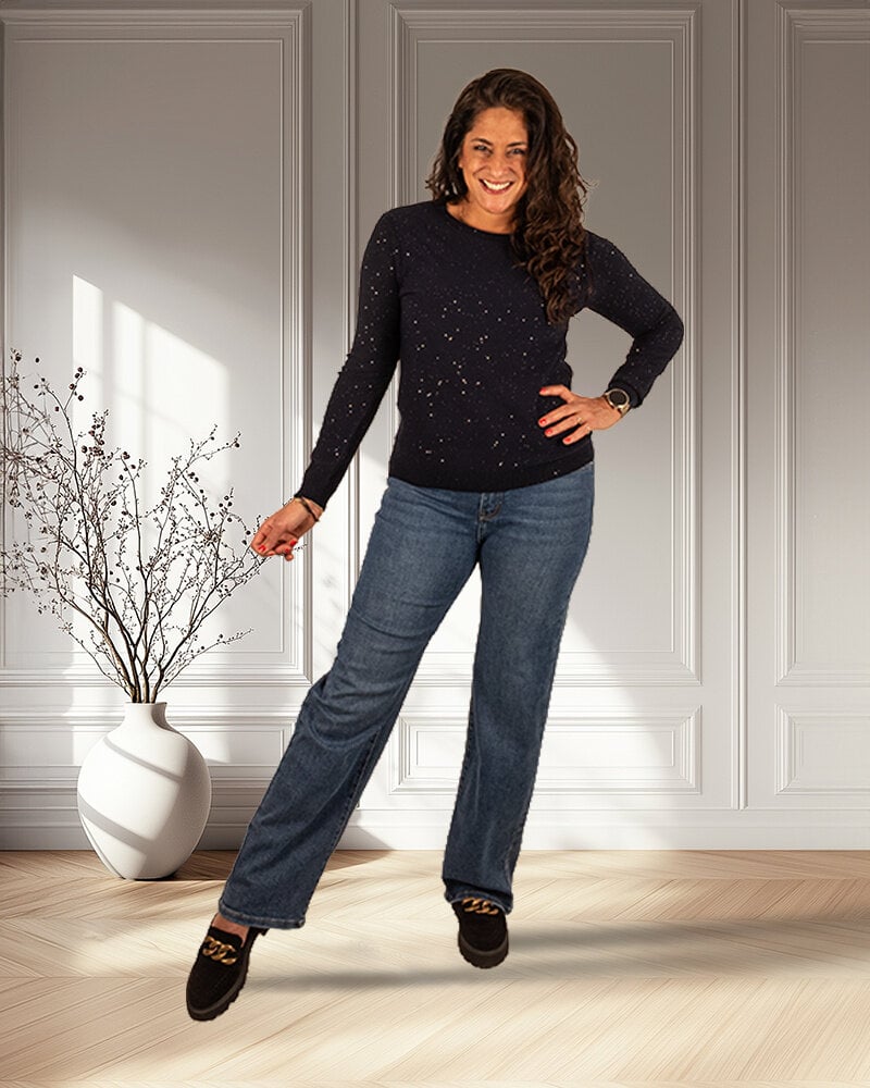 Donkerblauw shirt glitter van Aviva