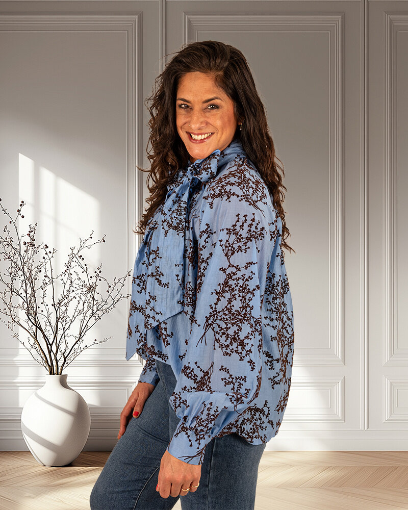 Blauw/bruin blouse strikkraag van Forza