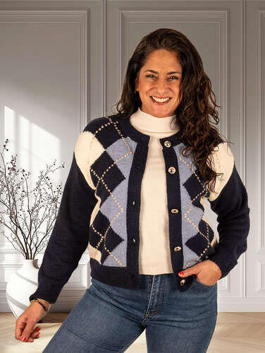 Donkerblauwe ruitprint vest