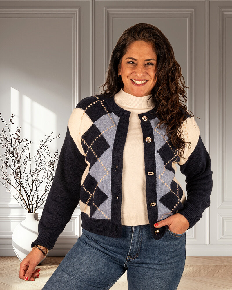 Donkerblauwe ruitprint vest van Lavysh