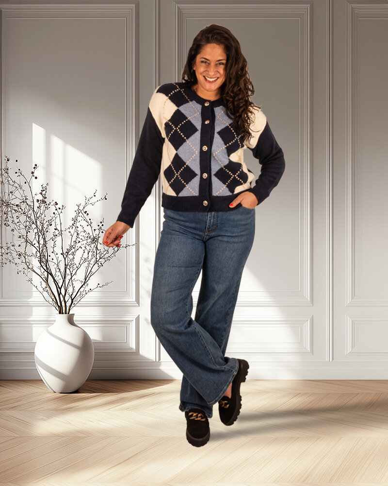 Donkerblauwe ruitprint vest van Lavysh