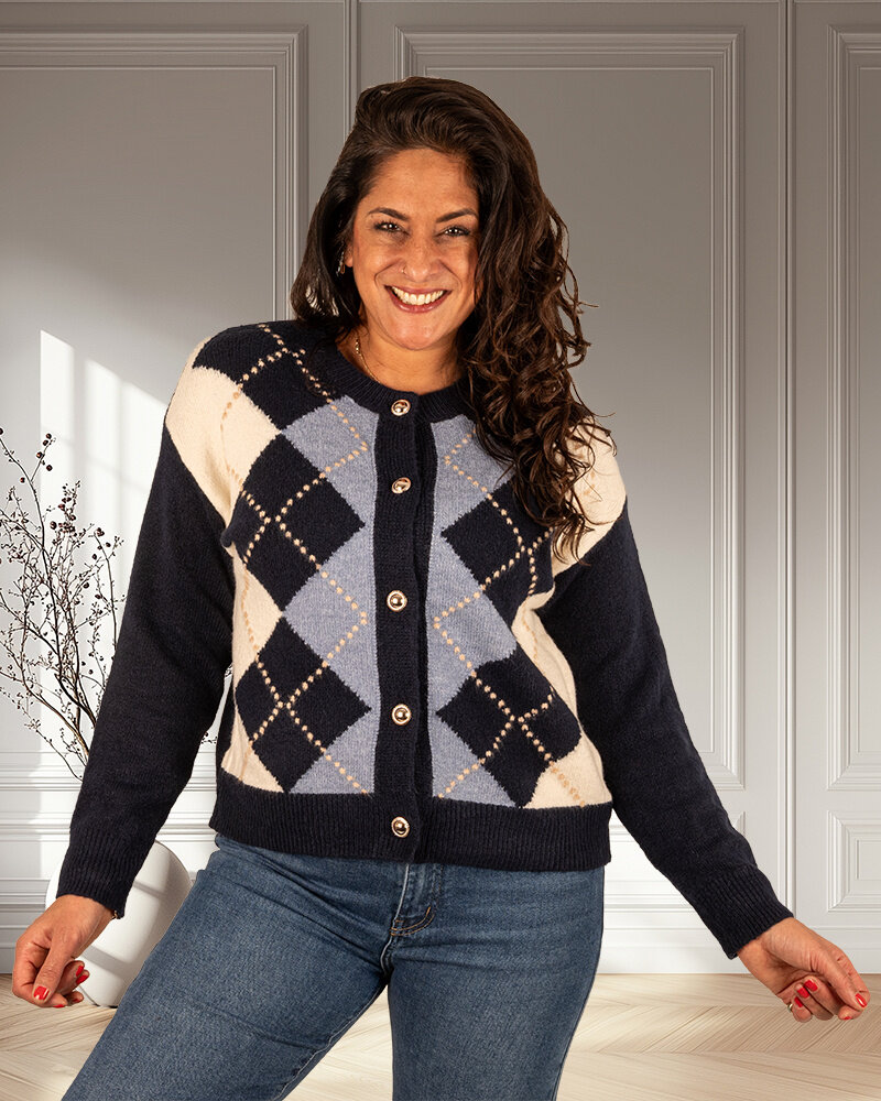 Donkerblauwe ruitprint vest van Lavysh