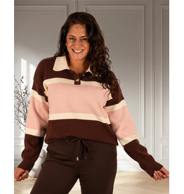 Bruin/roze/ecru  polotrui