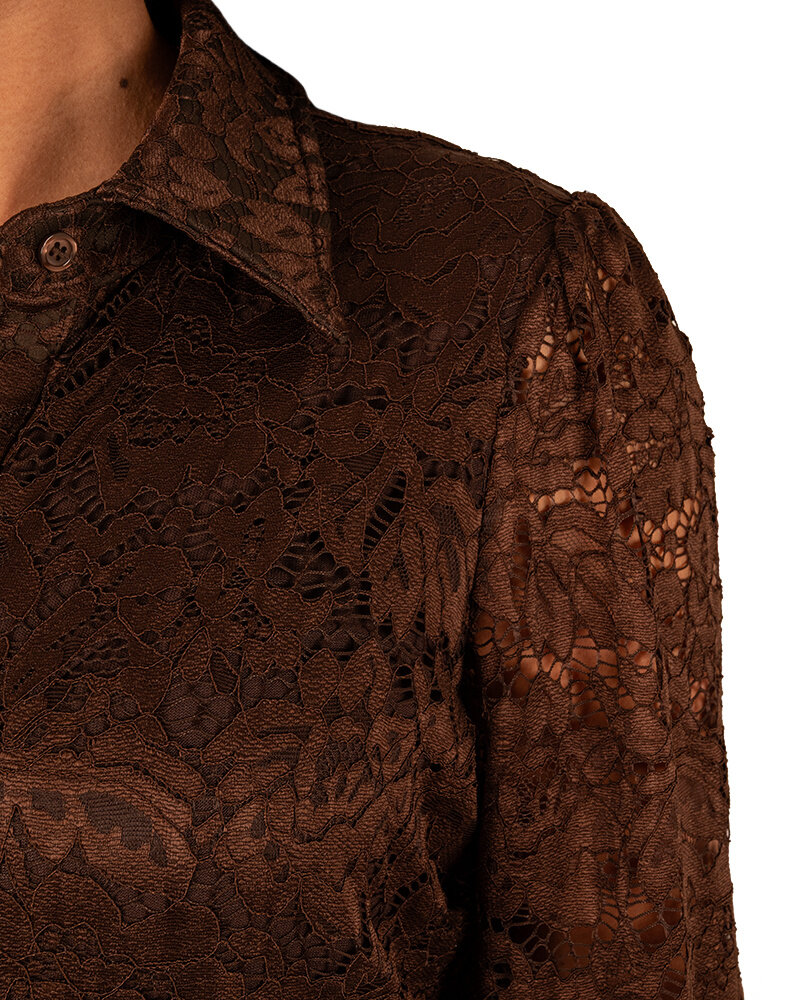Donkerbruine kanten blouse van Gemma Ricceri