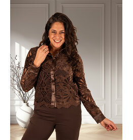 Donkerbruine opengewerkte blouse