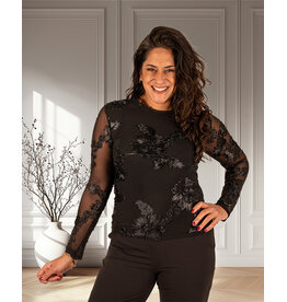 Zwarte mesh top bloemen