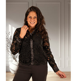 Zwarte opengewerkte blouse