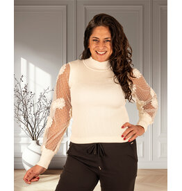 Beige trui mesh bloemenmouw