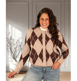 Bruin/beige ruitprint vest