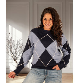 Blauwe ruitprint trui