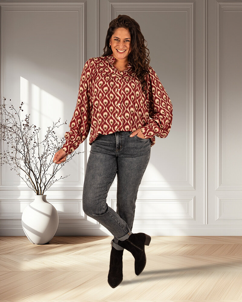 Bordeaux druppelprint blouse van Vanto