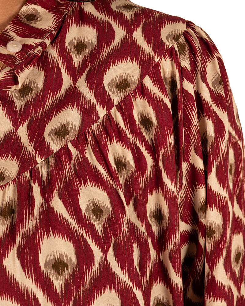 Bordeaux/beige print blouse van Vanto