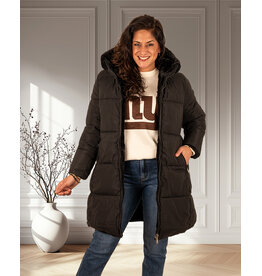 Zwarte lange reversible winterjas van Miss Sissi