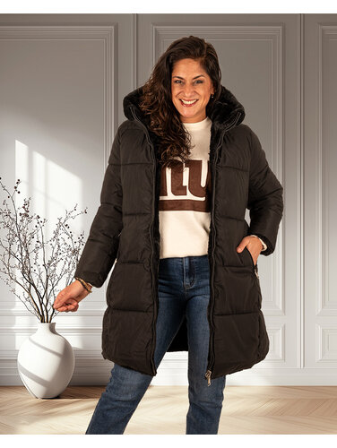 Zwarte lange reversible winterjas van Miss Sissi