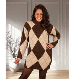 Bruin/beige ruitprint tuniek
