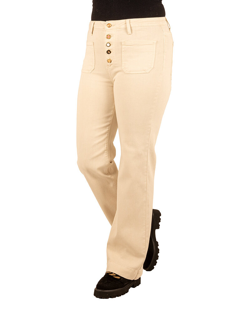 Lichtbeige wide leg jeans met knopen van Miss Bon