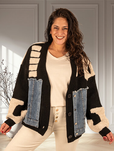 Robin Zwart/beige/jeans vest van Robin