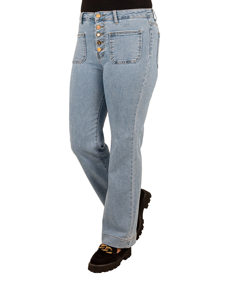 Light blue wide leg jeans met knopen van Miss Bon