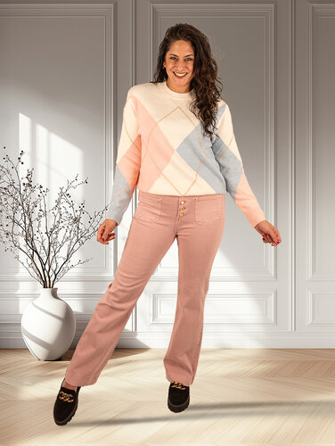 Roze wide leg jeans met knopen