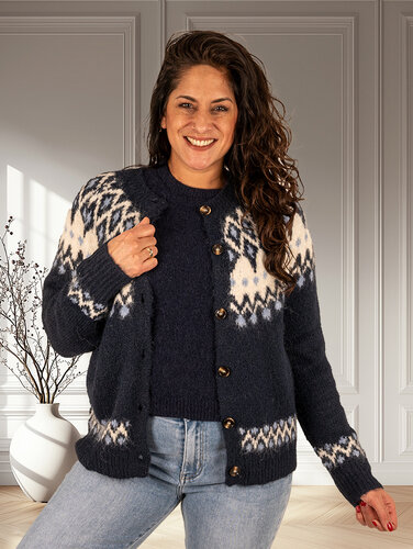 Donkerblauw Noorse print vest van Kilky
