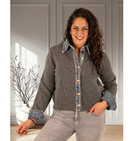 Donkergrijs vest jeans details