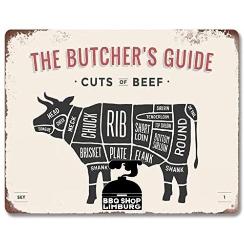 Metalen wandbordje - Butcher Guide Beef 20x30cm