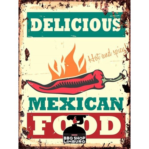 Metalen wandbordje - Delicious Mexican Food 20x30cm