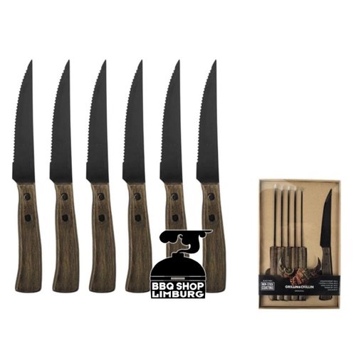 Gusta - Grillin & Chillin Gusta steak messenset (6st) hout Gusta - Grillin & Chillin Gusta steak messenset (6st) hout