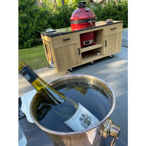 BBQ Tafel Eiken kamado Meubel met lades en natuurstenen werkblad BBQ Tafel Eiken kamado Meubel met lades en natuurstenen werkblad