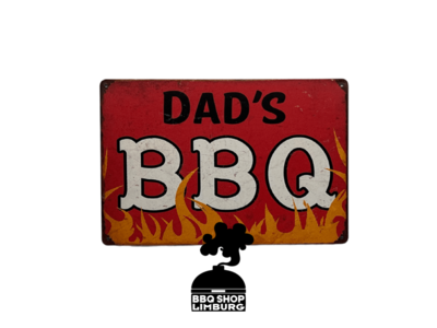 Metalen wandbordje - Dad’s BBQ  20x30cm -