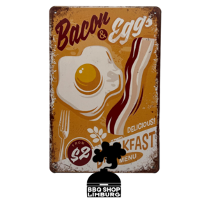 BBQ Shop Limburg Metalen wandbordje - Bacon & Eggs 30x20cm