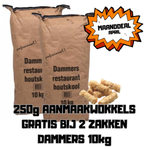 Dammers Dammers restaurant houtskool 2x10kg + 250g Aanmaakwokkels