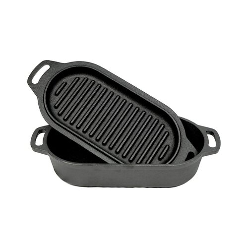 Valhal Dutch Oven Braadpan Gietijzer met Grill Deksel Ovaal 1 Liter