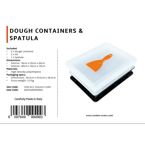 Vonken Vonken pizza 2 deegboxen voor 12 deegbollen incl deksels + oranje spatel