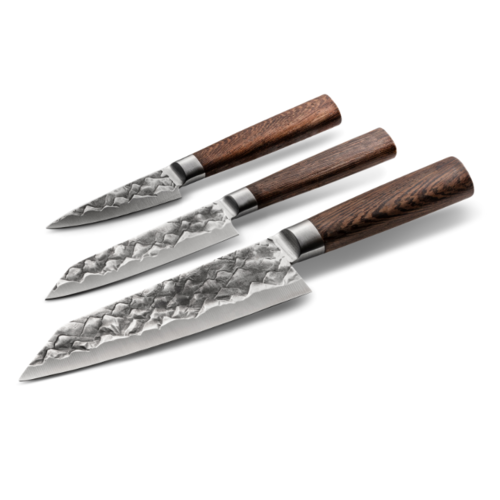 BARE Cookware Bare Cookware – Oosterse Messenset 3-delig: Schilmes 80 mm, Utility Mes 120 mm & Santoku 170 mm