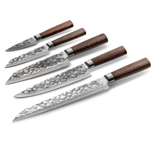 BARE Cookware Bare Cookware – Messenset 5-delig: Schilmes 80 mm, Utility 120 mm, Santoku 170 mm, Broodmes 240 mm & Koksmes 210 mm