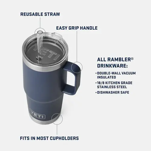 Yeti YETI Rambler® 25 oz (739 ml) Straw Mug Zwart mok met rietjes deksel
