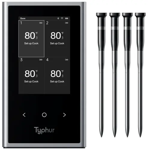 Typhur Robotics Typhur – Sync Quad Draadloze Vleesthermometer met 4 Probes en Smart Base Typhur Robotics Typhur – Sync Quad Draadloze Vleesthermometer met 4 Probes en Smart Base